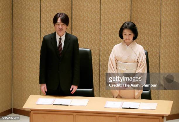 Prince Akishino and Princess Kiko of Akishino attend the Japan Society For the Promotion of Science Prize Award Ceremony at the Japan Academy on...