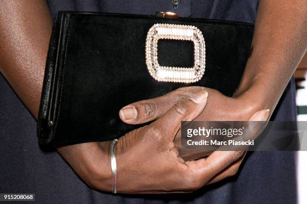 Actress Eye Haidara, clutch bag detail, attends the 'Trophees du Film Francais' 25th ceremony at Palais Brongniart on February 6, 2018 in Paris,...