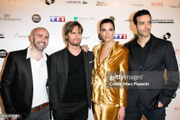 Actors Julien Arruti, Philippe Lacheau, Charlotte Gabris and Tarek Boudali attend the 'Trophees du Film Francais' 25th ceremony at Palais Brongniart...