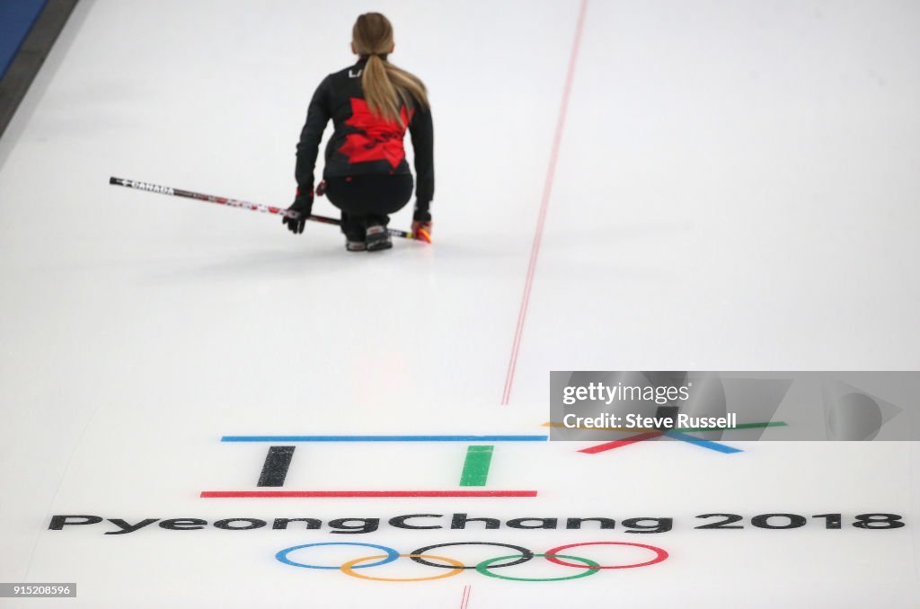 Canadian Mixed Doubles curling team of Kaitlyn Lawes and John Morris practice