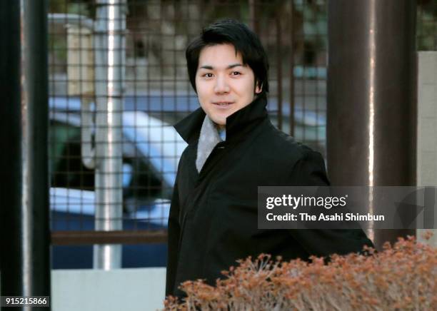 Kei Komuro, fiance of Princess Mako of Akishino is seen on departure from his home on February 7, 2018 in Yokohama, Kanagawa, Japan. According to the...