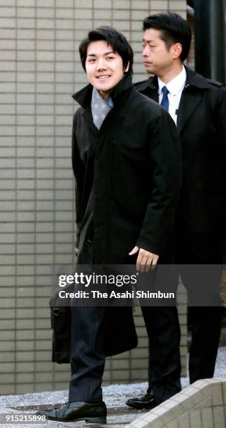 Kei Komuro, fiance of Princess Mako of Akishino is seen on departure from his home on February 7, 2018 in Yokohama, Kanagawa, Japan. According to the...