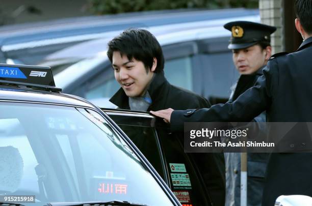 Kei Komuro, fiance of Princess Mako of Akishino is seen on departure from his home on February 7, 2018 in Yokohama, Kanagawa, Japan. According to the...