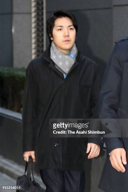 Kei Komuro, fiance of Princess Mako of Akishino is seen on arrival at his workplace on February 7, 2018 in Tokyo, Japan. According to the agency, the...