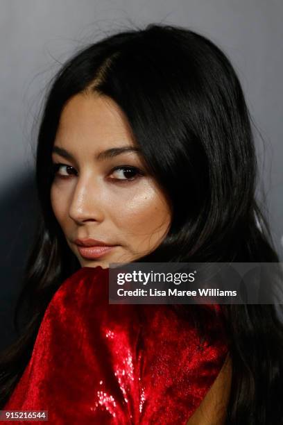 Jessica Gomes arrives ahead of the David Jones Autumn Winter 2018 Collections Launch at Australian Technology Park on February 7, 2018 in Sydney,...