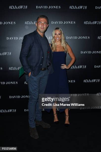 Sam Burgess and Phoebe Hooke arrives ahead of the David Jones Autumn Winter 2018 Collections Launch at Australian Technology Park on February 7, 2018...
