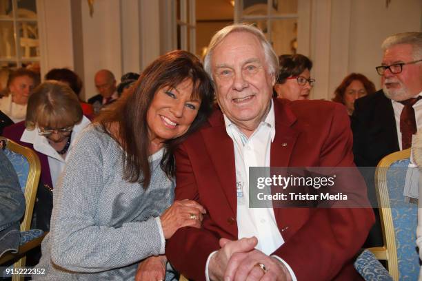 Uschi Nerke and her husband Guenther Petersen attend the fashion show 'Precious' of Liz Malraux at Atlantik Hotel on February 6, 2018 in Hamburg,...