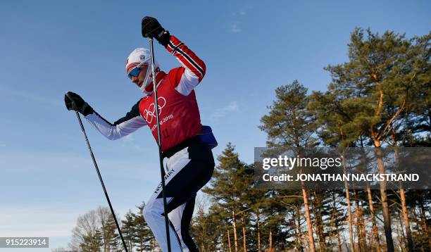 Norway's Finn Hagen Krogh trains for cross-country skiing ahead of the Pyeongchang 2018 Winter Olympic Games in Pyeongchang on February 7, 2018.