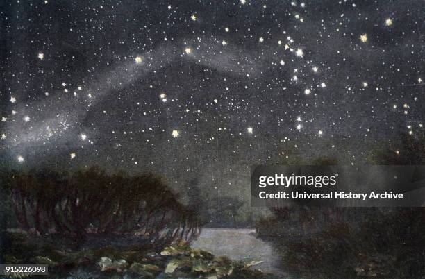 Illustration depicting the Southern Cross in the night sky. Dated 19th century.