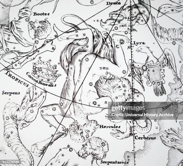 Chart showing the constellation of Hercules. Dated 18th century.