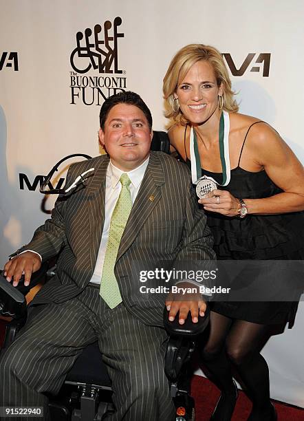 Marc Buoniconti and honoree Dara Torres arrive at The 24th Annual Great Sports Legends Dinner benefiting The Buoniconti Fund to Cure Paralysis at The...