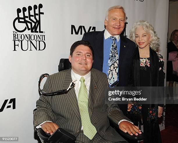 Marc Buoniconti, astronaut Buzz Aldrin and wife Lois Aldrin arrive at The 24th Annual Great Sports Legends Dinner benefiting The Buoniconti Fund to...