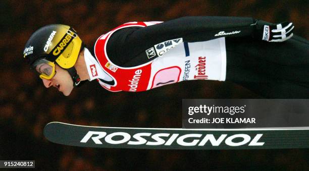 Martin Hoellwarth of Austria flies during the final round of the Four Hills competition as part of the FIS World Cup in Ski-Jumping in...