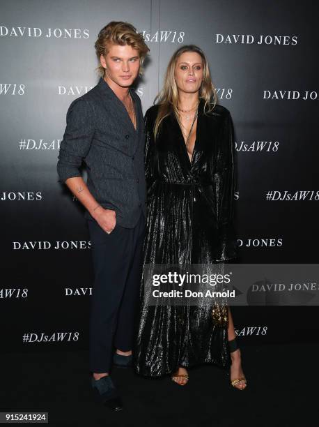 Jordan Barrett and Cheyenne Tozzi arrive ahead of the David Jones Autumn Winter 2018 Collections Launch at Australian Technology Park on February 7,...