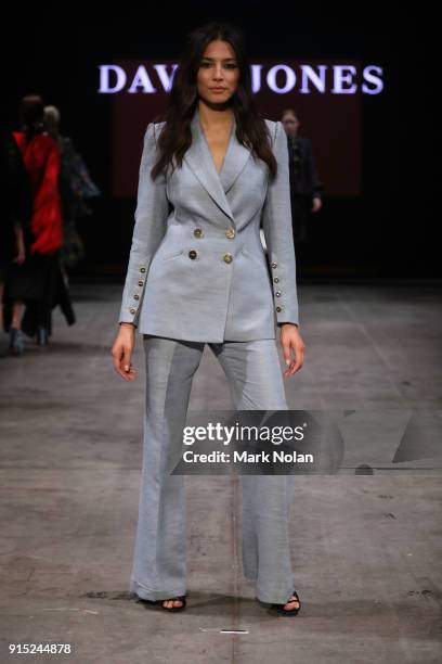 Jessica Gomes showcases designs by Rebecca Vallance during the David Jones Autumn Winter 2018 Collections Launch at Australian Technology Park on...