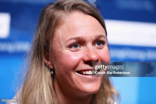 United States Cross-Country Skier Sadie Bjornsen attends a press conference at the Main Press Centre during previews ahead of the PyeongChang 2018...