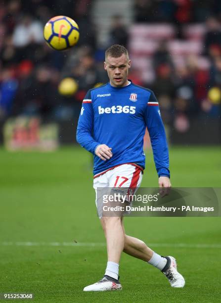 Stoke City's Ryan Shawcross warming up before the game
