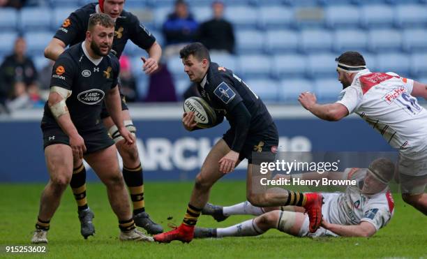 During the Anglo-Welsh Cup match between Wasps and Leicester Tigers at Ricoh Arena on February 4, 2018 in Coventry, England.