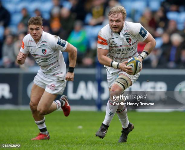 Luke Hamilton of Leicester Tigers during the Anglo-Welsh Cup match between Wasps and Leicester Tigers at Ricoh Arena on February 4, 2018 in Coventry,...