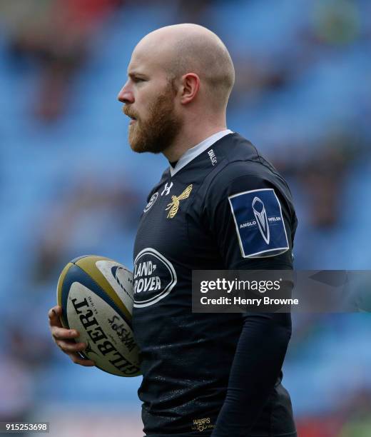 Joe Simpson of Wasps during the Anglo-Welsh Cup match between Wasps and Leicester Tigers at Ricoh Arena on February 4, 2018 in Coventry, England.