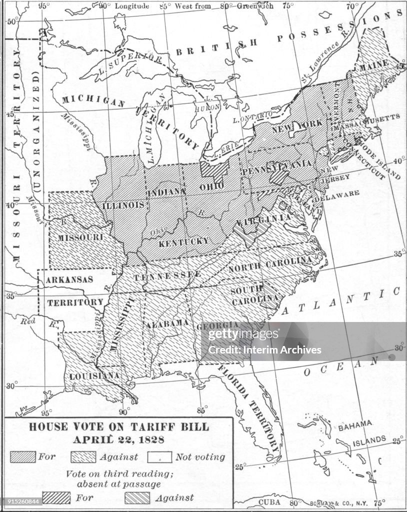 Map Of The 'House Vote On The Tariff Bill, April 22, 1828