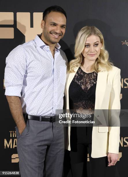 Arjun Gupta and Olivia Taylor Dudley attend a photocall for 'The Magicians' at the Santo Mauro Hotel on February 7, 2018 in Madrid, Spain.