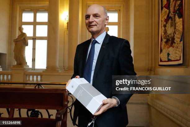 Didier Migaud, president of the Court of Auditors , holds the court's 2018 annual public report in Paris on February 8, 2017.