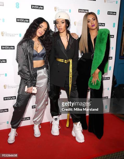 Annie Ashcroft, Chanal Benjilali and Nadine Samuels members of M.O attend the EE InStyle Party held at Granary Square Brasserie on February 6, 2018...