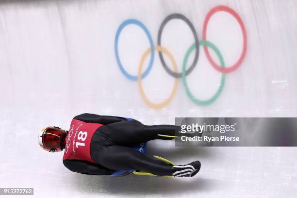 Andi Langenhan of Germany trains during Luge Training ahead of the PyeongChang 2018 Winter Olympic Games at Olympic Sliding Centre on February 7,...