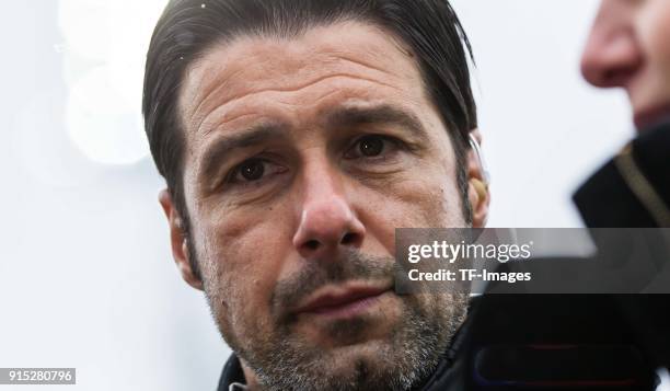 Head coach Ilia Gruev of Duisburg looks on prior to the Second Bundesliga match between SV Darmstadt 98 and MSV Duisburg at Merck-Stadion am...