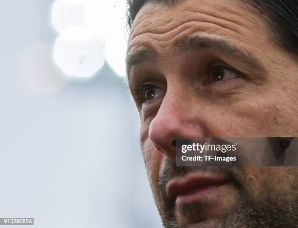 Head coach Ilia Gruev of Duisburg looks on prior to the Second Bundesliga match between SV Darmstadt 98 and MSV Duisburg at Merck-Stadion am...