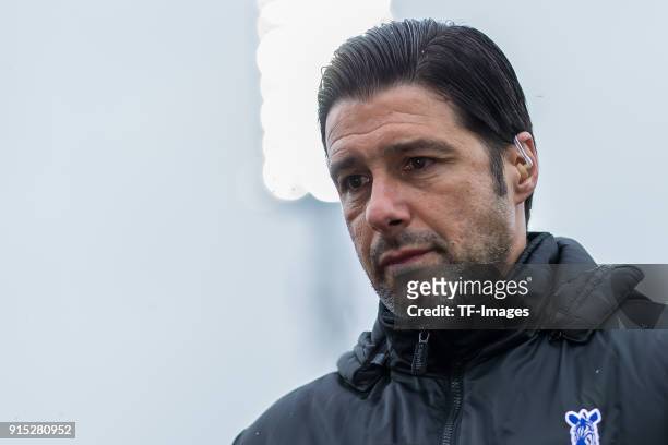 Head coach Ilia Gruev of Duisburg looks on prior to the Second Bundesliga match between SV Darmstadt 98 and MSV Duisburg at Merck-Stadion am...