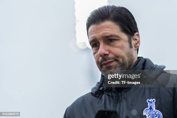 Head coach Ilia Gruev of Duisburg looks on prior to the Second Bundesliga match between SV Darmstadt 98 and MSV Duisburg at Merck-Stadion am...