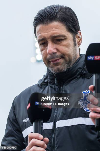 Head coach Ilia Gruev of Duisburg gives an interview prior to the Second Bundesliga match between SV Darmstadt 98 and MSV Duisburg at Merck-Stadion...