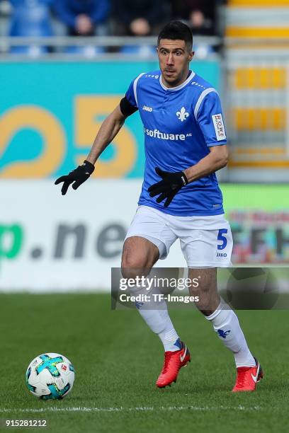 Slobodan Medojevic of Darmstadt controls the ball during the Second Bundesliga match between SV Darmstadt 98 and MSV Duisburg at Merck-Stadion am...