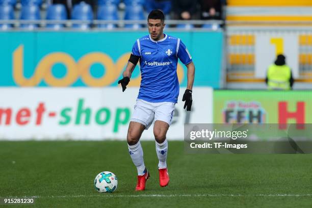 Slobodan Medojevic of Darmstadt controls the ball during the Second Bundesliga match between SV Darmstadt 98 and MSV Duisburg at Merck-Stadion am...