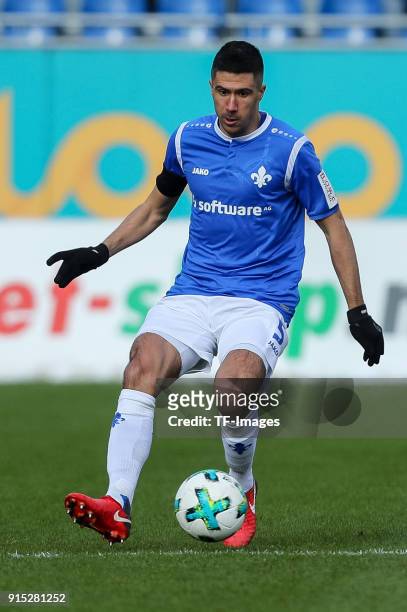 Slobodan Medojevic of Darmstadt controls the ball during the Second Bundesliga match between SV Darmstadt 98 and MSV Duisburg at Merck-Stadion am...