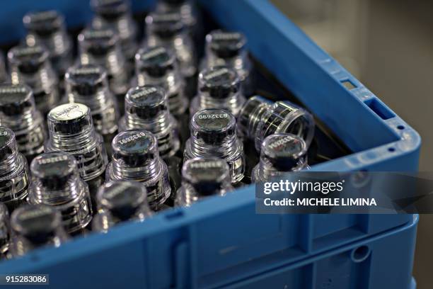 This photograph taken on February 7 shows the production of BEREG-KIT for drug and doping control, at Berlinger AG facility in Ganterschwil, which...