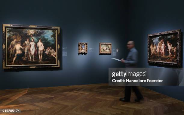 General view with Rubens " The judgment of Paris" at the 'Rubens - Kraft der Verwandlung' exhibition preview at Staedel Museum on February 7, 2018 in...