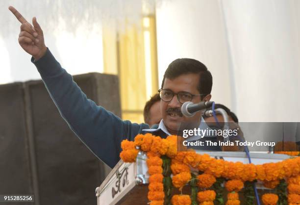 Delhi Chief Minister Arvind Kejriwal during the inauguration ceremony of the rehabilitation work of sewer lines project in New Delhi.