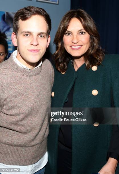 Taylor Trensch and Mariska Hargitay pose backstage as Taylor Trensch joins the cast of "Dear Evan Hansen" on Broadway at The Music Box Theatre on...