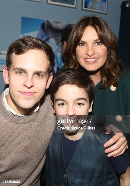 Taylor Trensch August Hermann and mother Mariska Hargitay pose backstage as Taylor Trensch joins the cast of "Dear Evan Hansen" on Broadway at The...