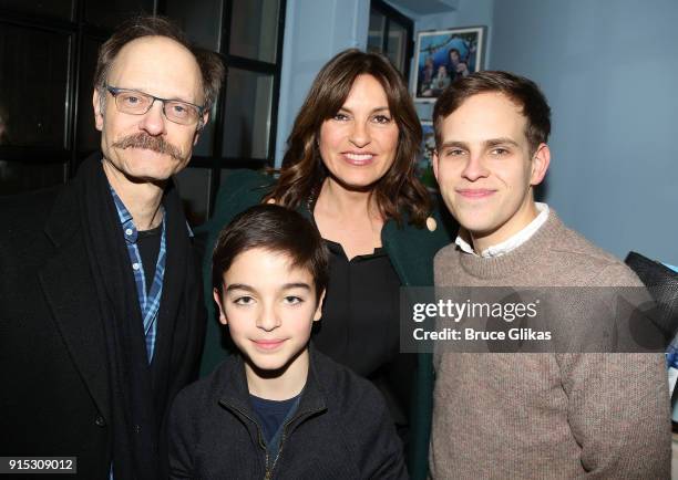 David Hyde Pierce, August Hermann, mother Mariska Hargitay and Taylor Trensch pose backstage as Taylor Trensch joins the cast of "Dear Evan Hansen"...