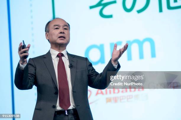 SoftBank Group Corp Chairman and CEO Masayoshi Son attends a news conference in Tokyo, February 7, 2018. SoftBank Group Corp. Hold its earnings...