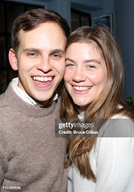 Taylor Trensch and Laura Dreyfuss pose backstage as Taylor Trensch joins the cast of "Dear Evan Hansen" on Broadway at The Music Box Theatre on...