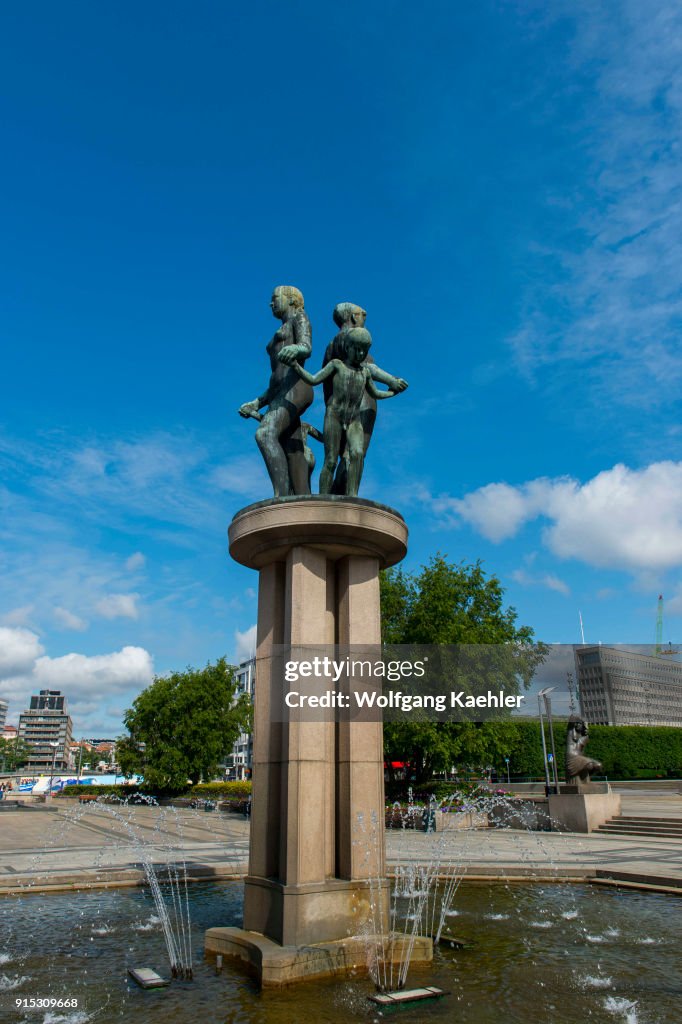 Bronze statues in front of the city hall in Oslo, Norway...