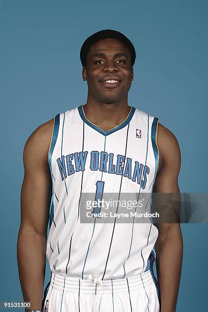 Ike Diogu of the New Orleans Hornets poses for a portrait during 2009 NBA Media Day on September 28, 2009 at the New Orleans Arena in New Orleans,...