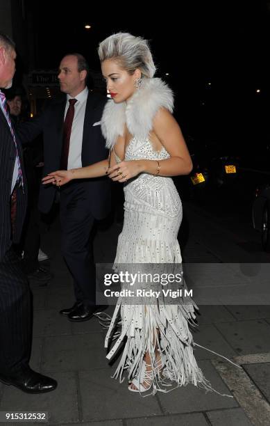 Rita Ora is seen leaving The Glamour of Italian Fashion 1945-2014 VIP Dinner held at Victoria and Albert Museum on April 01, 2014 in London, England.
