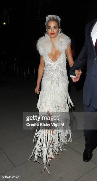 Rita Ora is seen leaving The Glamour of Italian Fashion 1945-2014 VIP Dinner held at Victoria and Albert Museum on April 01, 2014 in London, England.