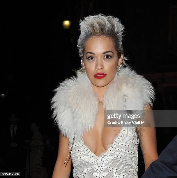 Rita Ora is seen leaving The Glamour of Italian Fashion 1945-2014 VIP Dinner held at Victoria and Albert Museum on April 01, 2014 in London, England.
